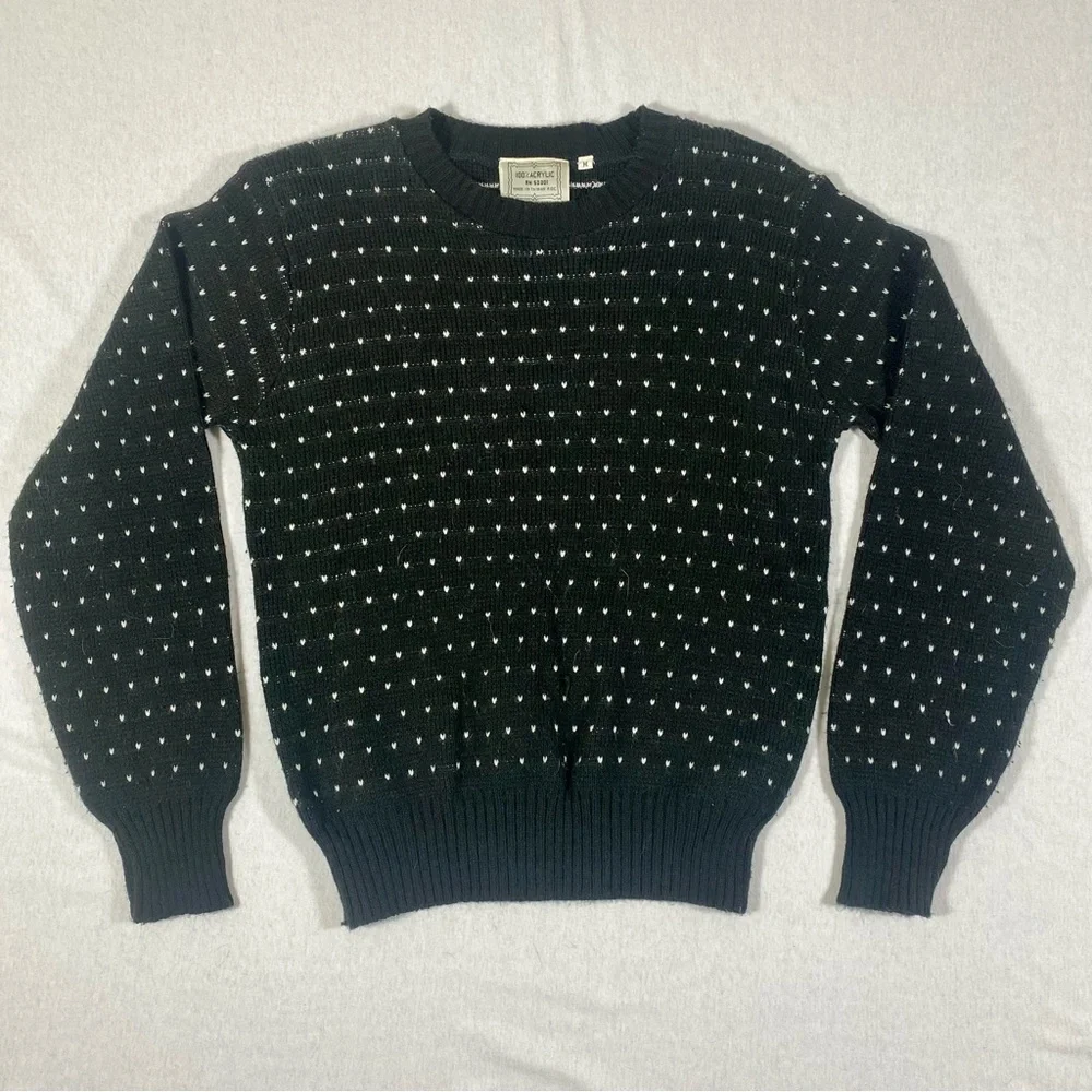 VTG Black and White Polka Dot Crew Neck pullover Sweater Size M
